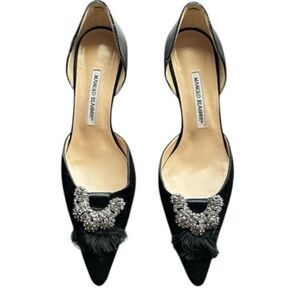 Manolo Blahnik Black Heels with Silver Embellishments